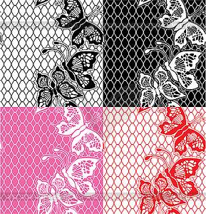 Set of Lace seamless patterns with butterflies - - vector clip art
