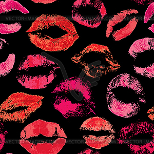 Seamless pattern with beautiful red lips prints on - vector clipart / vector image