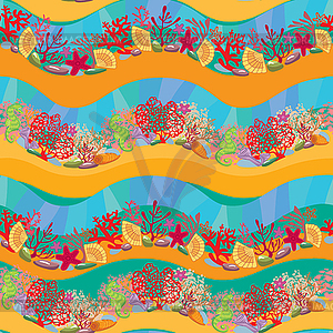 Seamless pattern with Coral Reef and Marine life - - stock vector clipart