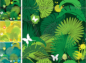 Set of seamless patterns with palm trees leaves - vector image