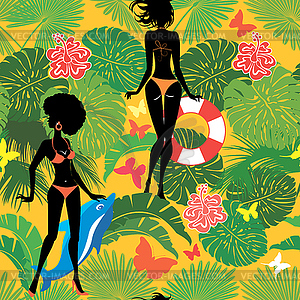 Seamless pattern with Woman silhouette in bikini - vector clipart