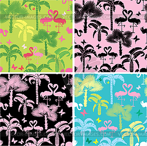 Set of seamless patterns with palm trees, - vector clip art