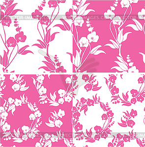 Set of Seamless pattern with orchids silhouette - vector clipart