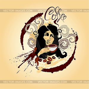 Girl with cup of coffee - Vintage Coffee and - vector image