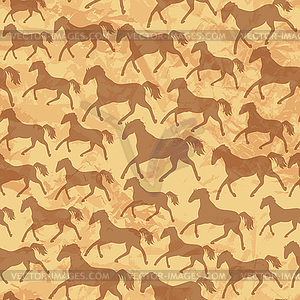 Seamless pattern with wild horses Silhouettes on ol - vector image