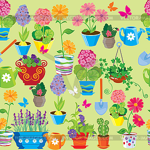 Seamless pattern with spring and summer flowers in - vector clipart / vector image
