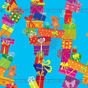 Seamless pattern with colorful gift boxes, - vector clipart