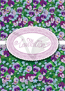 Vertical card with floral pattern and oval lace - vector clip art