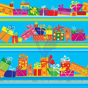 Seamless pattern with colorful gift boxes, - vector image