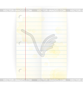 Old notepad ruled blank page with folds - vector image