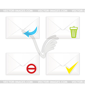 White closed envelopes with trash mark icon set - vector clip art