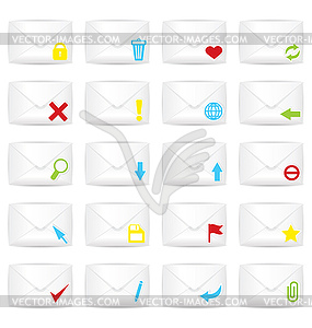 White closed twenty envelopes icon set - vector image