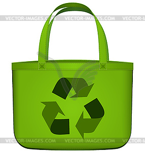 Green reusable bag with recycling symbol - vector clipart