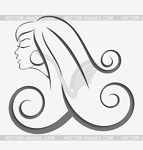 Outline girl curly hair cut out - vector clip art