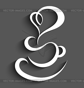 White coffee cup sign with long shadow - vector image