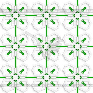 White geometric ornament with green net seamless - vector image