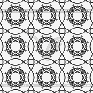 White squares and geometric flowers on gray seamless - vector clipart