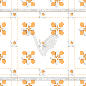 Dashed squares with orange flowers pattern - vector EPS clipart