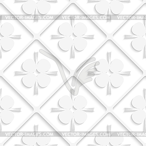 Diagonal white square net and pointy shapes pattern - vector clipart