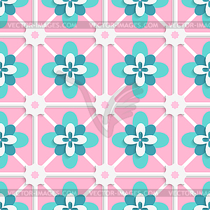 Floristic green and pink tile ornament - vector clipart