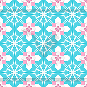 Floristic turquoise and pink tile ornament - vector clipart