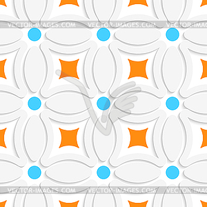 Geometric pattern with orange squares and blue dots - vector clip art