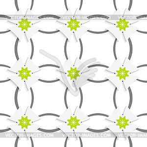 Gray ornament net green flowers and white crosses - vector clipart