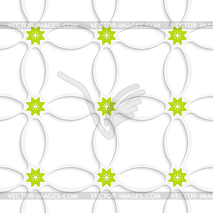 White ornament net and green flowers - vector clipart