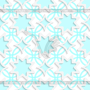 White snowflakes and white rhombuses on flat blue - vector clip art