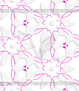 White geometrical floristic with purple layering - vector image