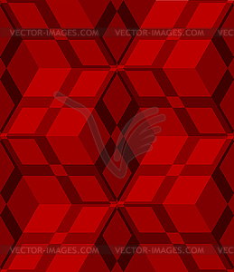 Red 3d cubes striped with net seamless pattern - vector clipart