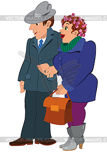 Cartoon couple looking on something - vector clipart