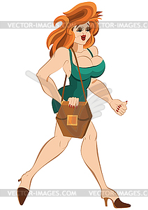 Cartoon girl in short dress and red hair walking - royalty-free vector clipart