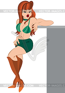 Cartoon girl standing in green shirts and boots - royalty-free vector image