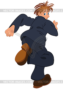 Cartoon man in blue suit running away - vector image