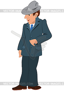 Cartoon man in gray hat and suit - vector clipart