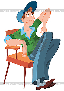 Cartoon man in hat sitting in chair - vector clipart