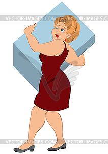 Cartoon woman holding big box - vector image