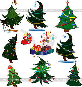 Cartoon Christmas trees with presents - vector image