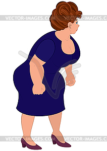 Мультяшный толстая женщина в синем платье - векторный клипарт / векторное изображение