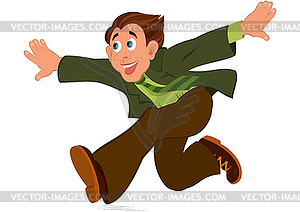 Cartoon man in green jacket running with hands - vector EPS clipart