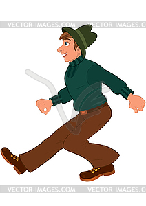 Cartoon man in green sweater brown pants and green - vector clip art