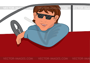Cartoon man sunglasses in car - vector clip art