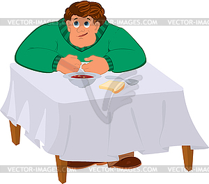 Cartoon man torso in green sweater going to have - vector image