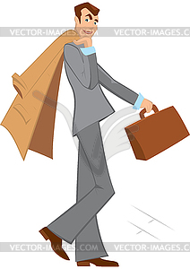 Cartoon man with brown briefcase walking - vector clip art