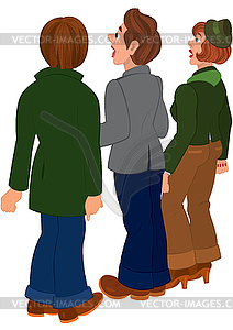 Cartoon people standing and looking on something - vector image