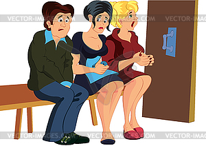 Cartoon people waiting in line - vector clip art