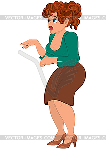 Cartoon woman in brown skirt - vector clip art