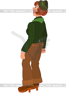 Cartoon woman in green jacket brown pants and - vector image