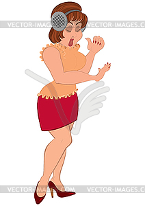 Cartoon woman in red skirt listening music - royalty-free vector clipart